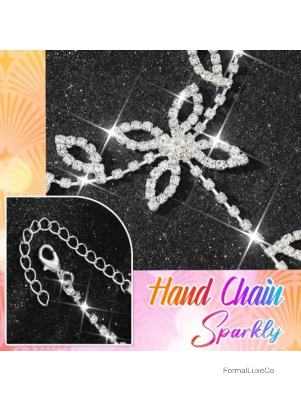 Sparkly Rhinestone Fingerless Gloves Leaf Crystal Hand Chain for Wedding Prom